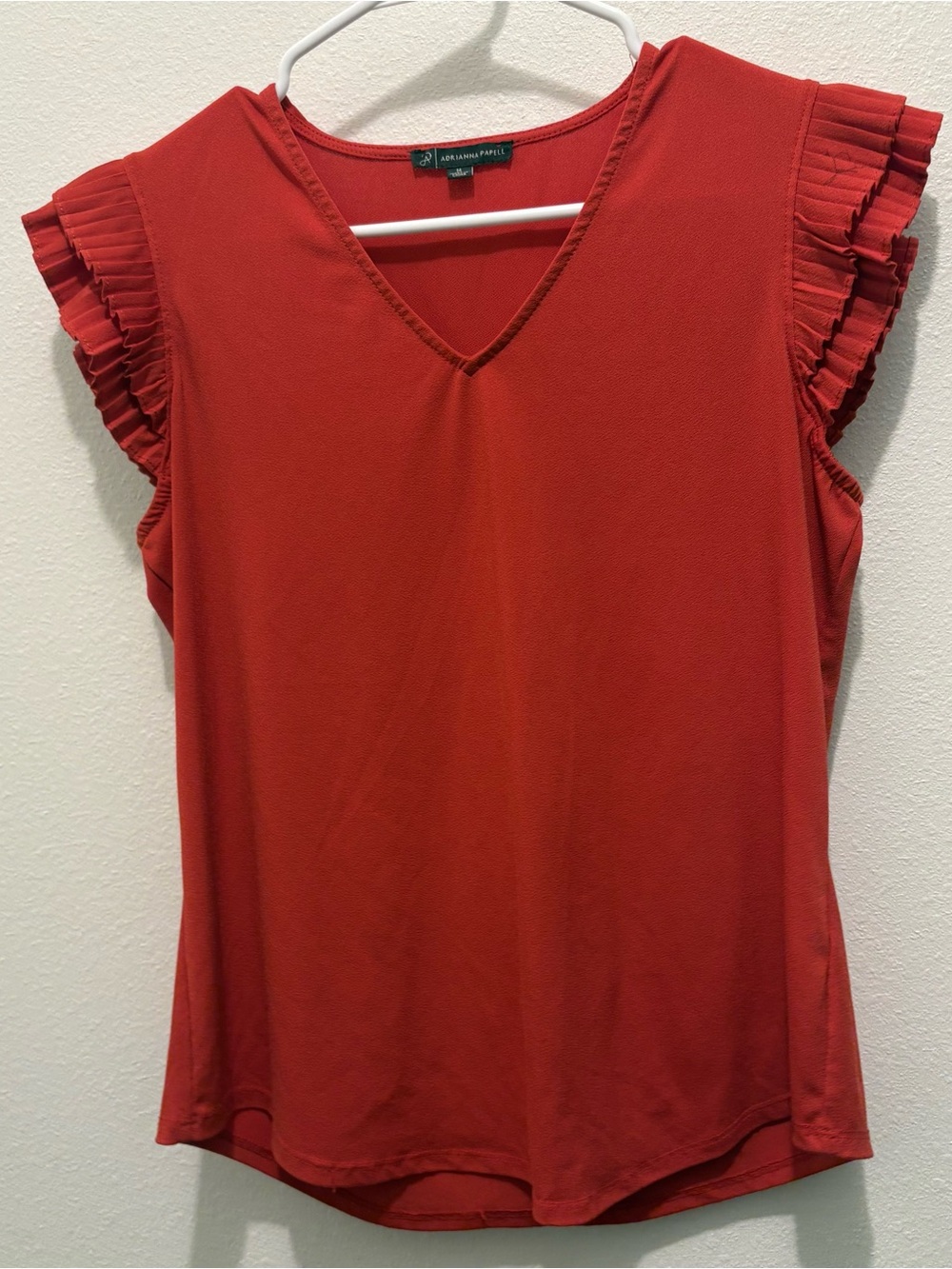 Adrianna Papell Red V-Neck Tank with Pleated Flutter Sleeves